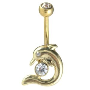Surgical Steel Gold PVD CZ Stone Dolphin Belly Ring