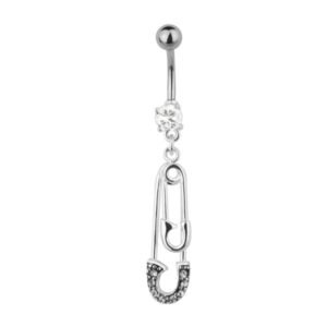 Stainless Steel Jeweled Belly Ring with Safety Pin Design