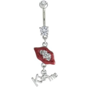 Surgical Steel CZ Lips "Kiss ME" Belly Ring