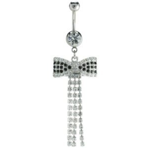Stainless Steel CZ Bow Tie Belly Ring Dangle