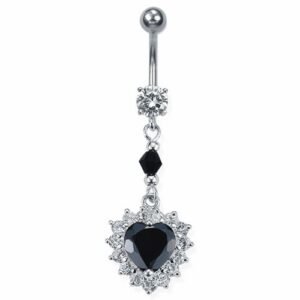 Black Heart Shaped Stone With Crystal Stone Belly Ring