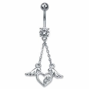 Heart Belly Ring with Flying Wings and Stones in the Heart