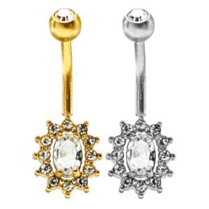 Surgical Steel Solitaire Oval Shape Belly Ring