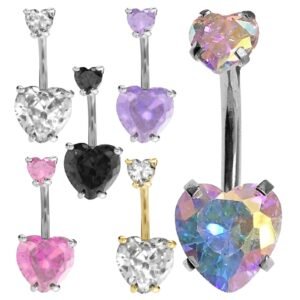 Surgical Steel CZ Heart Belly Ring