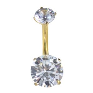 Surgical Steel CZ Belly Ring - Gold/Clear