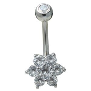 Small Surgical Steel CZ Flower Belly Ring