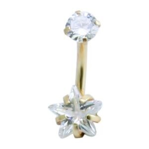 14Ga Surgical Steel Double CZ Star Belly Ring