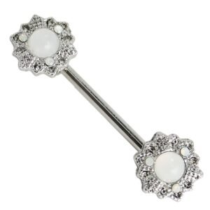 Surgical Steel Jeweled Flower Nipple Bar