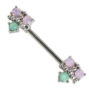 Surgical Steel Pink & Green CZ Nipple Bar