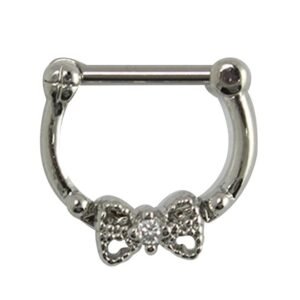 Gorgeous Stainless Steel Septum Ring With Jeweled Bow