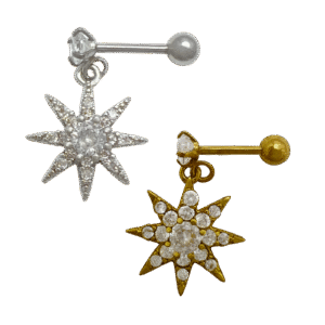Surgical Steel Tragus/ Helix Piercing With Dangle Jeweled Sun