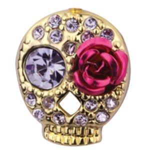 Gold Tone Sugar CZ Rose Skull Fake Plug
