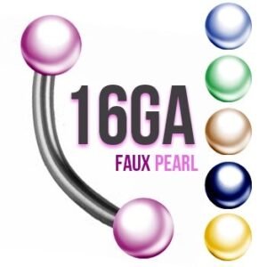 16GA Surgical Steel Curved Barbell w/ Faux Pearl Finish