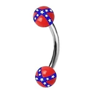 Stainless Steel Curved Barbell for Eyebrow with Confederate Rebel Flag Design