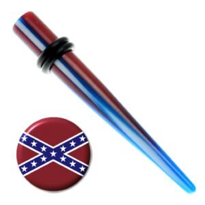 Acrylic Hole Expander with Confederate Flag Rebel Inlay and Rubber O-Ring Stoppers