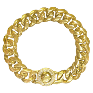 Stainless Steel Gold PVD Cuban Link Bracelet w/ CZ Circular Buckle