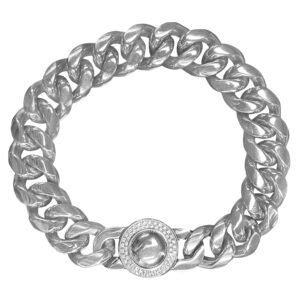 Stainless Steel Cuban Link Bracelet w/ CZ Circular Buckle