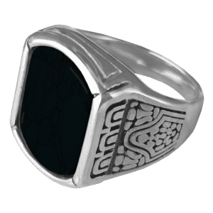 Stainless Steel Black Stone Ring