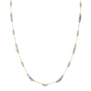 Stainless Steel Gold Pvd Chain Necklace w/ Light Colorful Stones