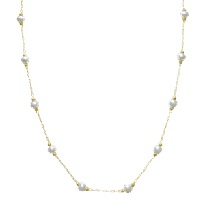 Stainless Steel Gold Pvd Chain Necklace w/ Pearls