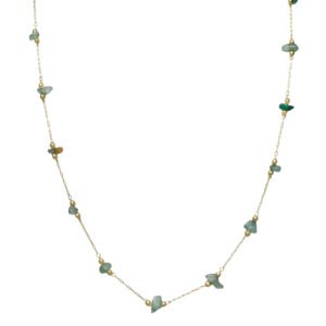 Stainless Steel Gold Pvd Chain Necklace w/ Green Stones
