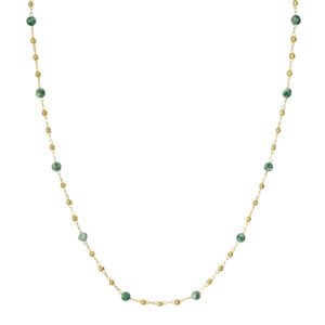 Stainless Steel Gold Pvd Chain Necklace w/ Round Green Stones