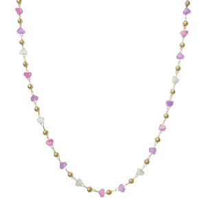 Stainless Steel Gold Pvd Chain Necklace w/ Pink, Purple & White Stones