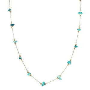 Stainless Steel Gold Pvd Chain Necklace w/ Turquoise Stones