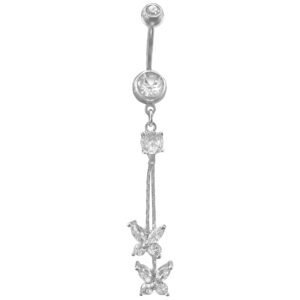 Surgical Steel Dangling Chain w/ Butterflies Belly Ring