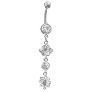 Surgical Steel Dangly Cz Stones Belly Ring