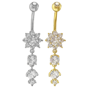 Surgical Steel Flower & Dangly CZ Belly Ring