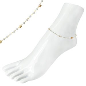 Gold Stainless Steel Natural Stones w/ Faux Pearls Anklet