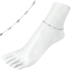 Stainless Steel Semi-Precious Light Blue Gems w/ Faux Pearls Anklet