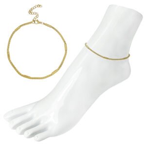 Gold Stainless Steel Bar & Rolo Chain Anklet