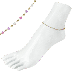Stainless Steel Pink, Purple, and White Stones Anklets