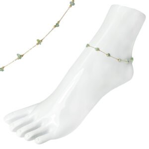 Gold Stainless Steel Light Green Natural Stones Anklet