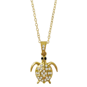 Stainless Steel Gold PVD Cz Turtle Necklace