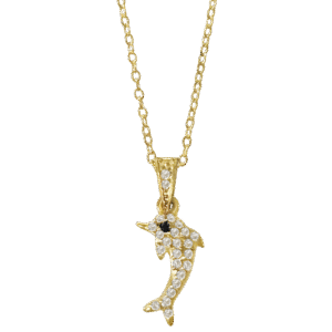 Stainless Steel Gold PVD Cz Dolphin Necklace