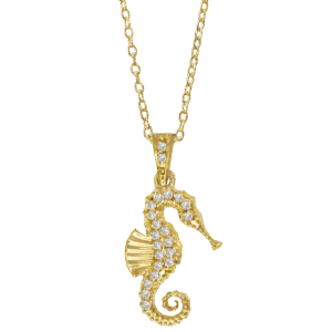 Stainless Steel Gold PVD Cz Seahorse Necklace