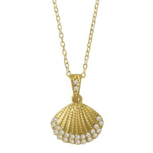Stainless Steel Gold PVD Cz Shell Necklace