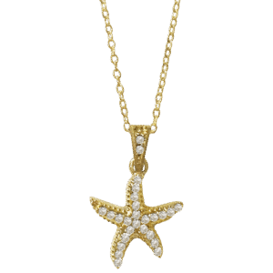 Stainless Steel Gold PVD Cz Starfish Necklace