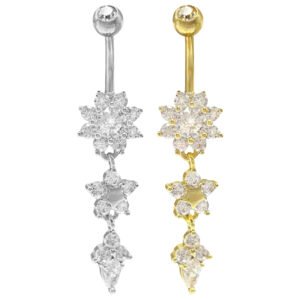 Surgical Steel Dangling Flowers Belly Ring