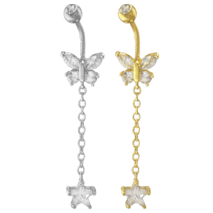 Surgical Steel Butterfly w/ Dangling Chain & Star Belly Ring