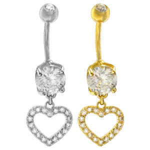 Surgical Steel Dangling CZ Heart Belly Ring