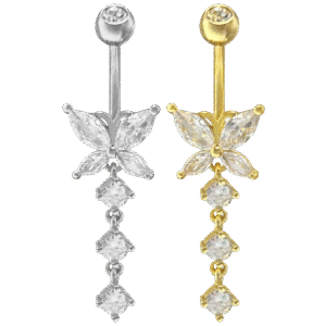 Surgical Steel Butterfly w/ Dangling cz Belly Ring