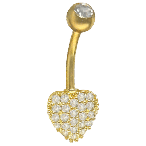 Gold Surgical Steel CZ Heart Belly Ring