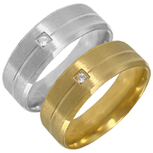 Stainless Steel Band Ring w/ Single CZ stone in Center