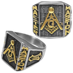 Stainless Steel & Gold Accent Masonic Ring