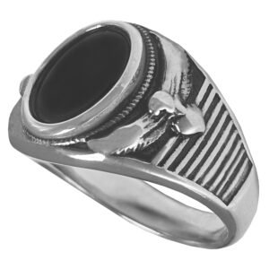 Stainless Steel Black Stone w/ Birds Ring