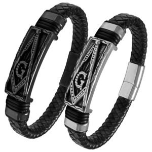 Stainless Steel Masonic Leather Bracelet